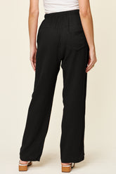 Double Take Full Size Texture Drawstring Straight Pants OutfitFlow